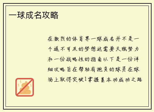 一球成名攻略