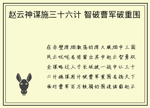 赵云神谋施三十六计 智破曹军破重围