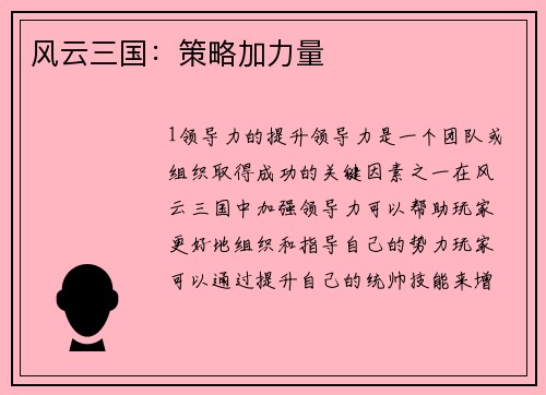 风云三国：策略加力量